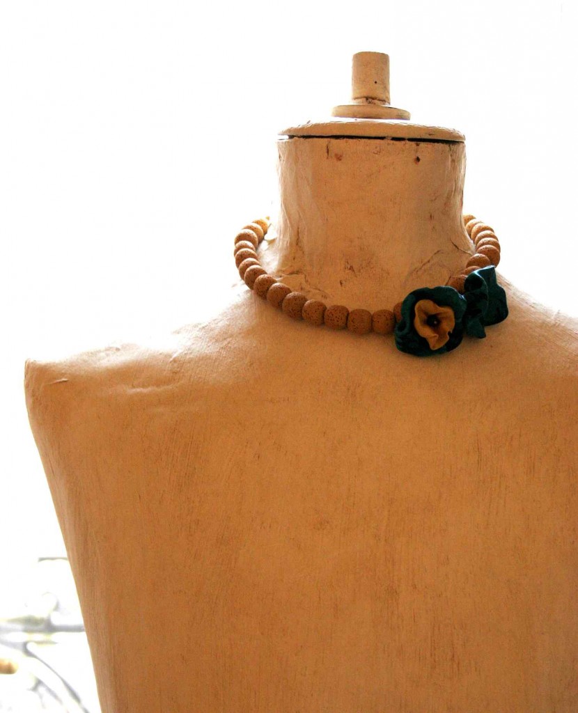 mustard and turquoise colored statement necklace