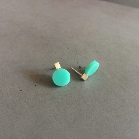 Pici kocka türkiz körrel - bedugós ezüst fülbevaló plexivel, design ékszer - Image 3
