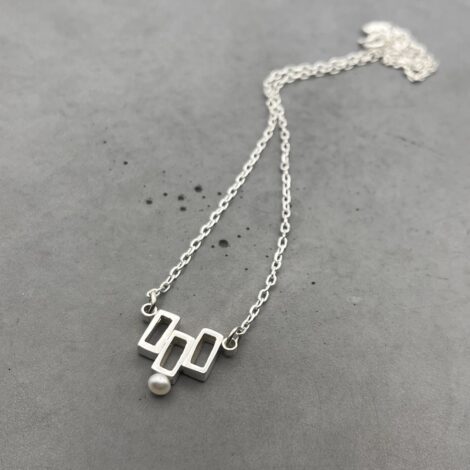 Három tégla - geometrikus ezüst nyaklánc gyönggyel INDUSTREAL kollekció - design ékszer - MEGRENDELÉSRE - Image 2