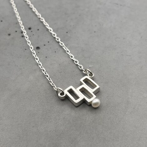 Három tégla - geometrikus ezüst nyaklánc gyönggyel INDUSTREAL kollekció - design ékszer - MEGRENDELÉSRE - Image 3