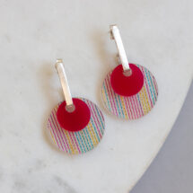 MIX IT - ezüst fülbevaló pink és retro csíkos mintás cserélhető plexikkel, design ékszer - DOLCE VITA kollekció
