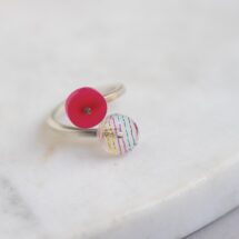 MIX IT - állítható ezüst gyűrű egyszínű pink és retro csíkos mintás plexivel, DOLCE VITA kollekció - MEGRENDELÉSRE